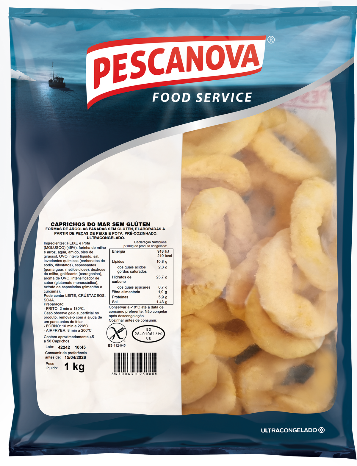 Argola de Pota com Ovo S/Gluten PESCANOVA Congelada 1kg (cx 8 un)